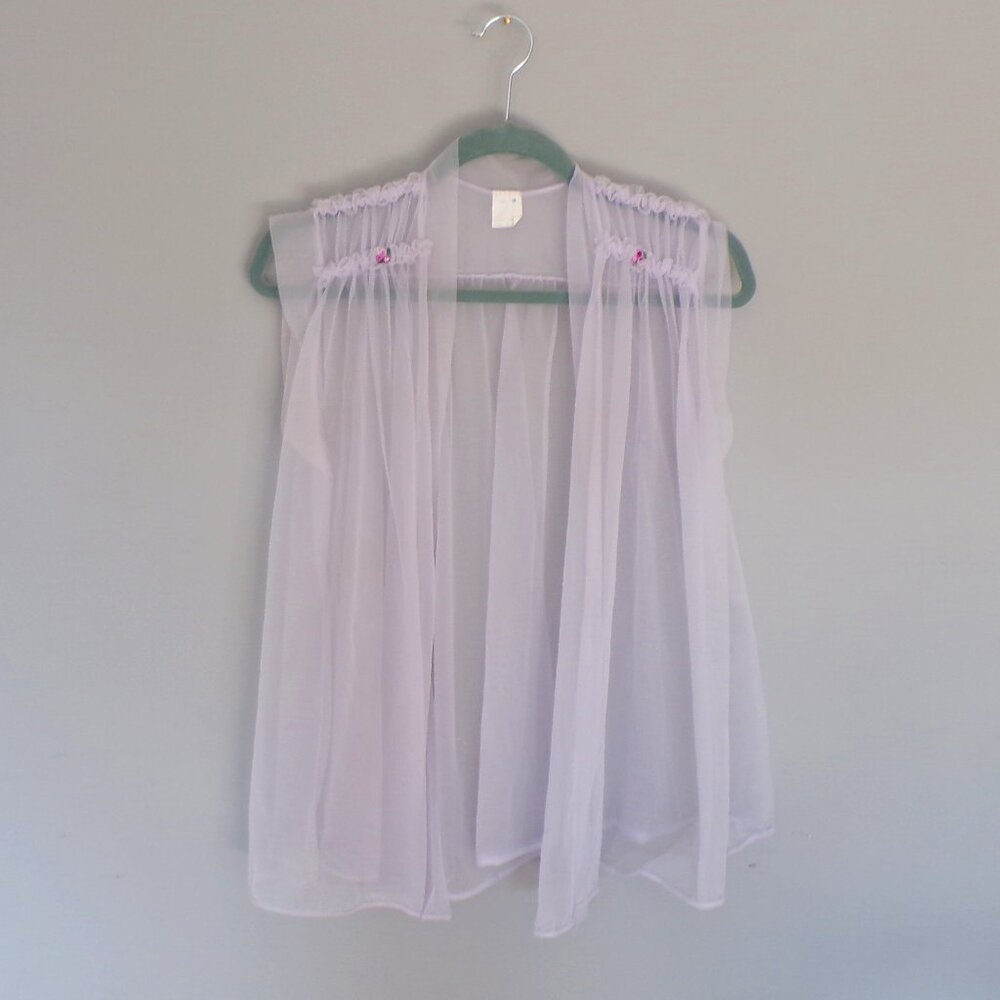 Vintage Lingerie- Lilac Babydoll Chiffon Negligee- Medium- Rosettes & Ruffles